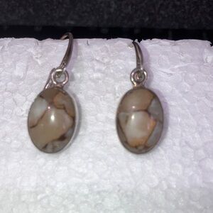 Beige Quartz Oval Drop Earrings in Sterling Silver